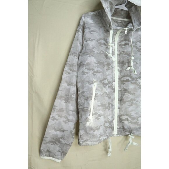 Zyia Gray Camo Light Windbreaker Jacket Zip Up Hoodie Performance Running Small - Picture 2 of 10